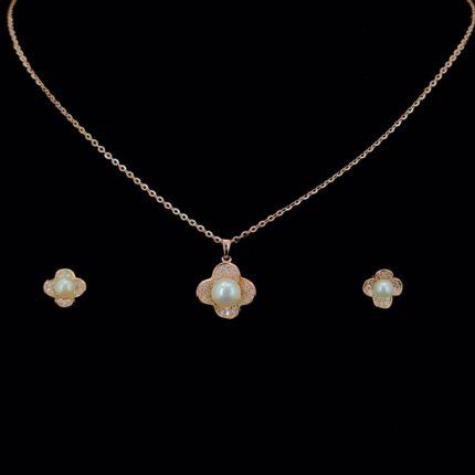 Zephyra 925 Sterling Silver  Four Petals Pendant & Earrings Necklace, Original Rhodium Plated, Swiss Zirconia Gift for Her