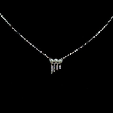 Zephyra 925 Sterling Silver Pearl Drop Pendant Necklace, Original Rhodium Plated, Swiss Zirconia Gift for Her