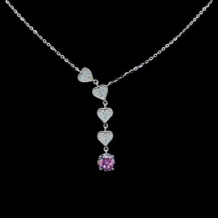 Zephyra 925 Sterling Silver Heart Drop Pendant Necklace, Original Rhodium Plated, Swiss Zirconia Gift for Her